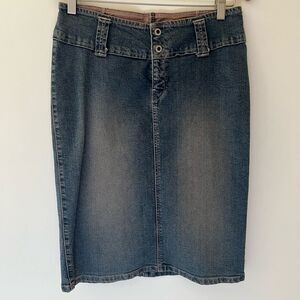 Y2K Denim Jean Skirt Distressed Longer Knee Length Size 6